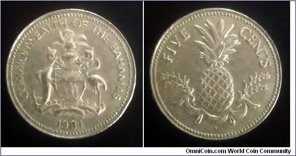 Bahamas 5 cents. 1981