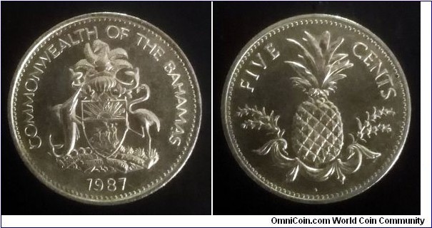 Bahamas 5 cents. 1987