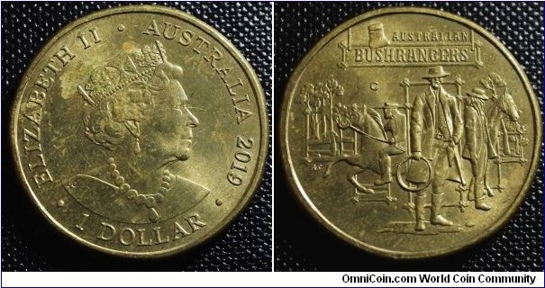 Australia 2019 1 dollar commemorating Bushrangers. Mintmark C. NCLT. Pulled from circulation. Mintage: 131,083 