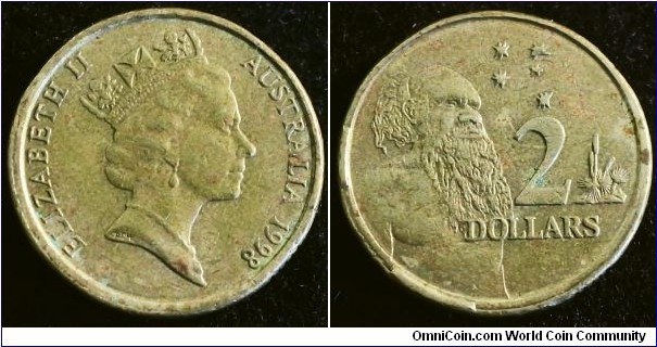 Australia 1998 2 dollars. With cud. Found in circulation.