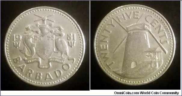 Barbados 25 cents. 1981