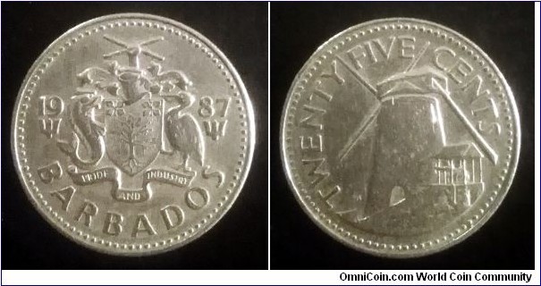 Barbados 25 cents. 1987