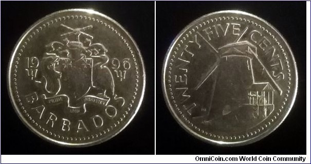 Barbados 25 cents. 1996 (II)