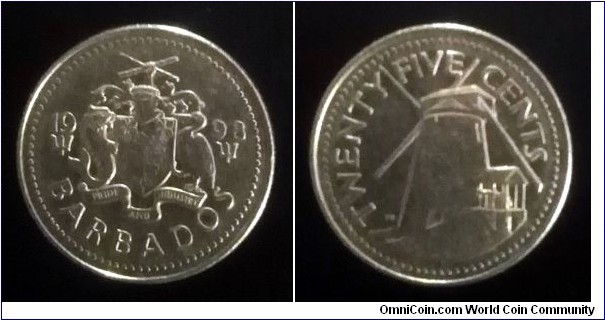 Barbados 25 cents. 1998