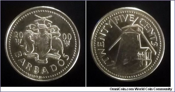 Barbados 25 cents. 2000