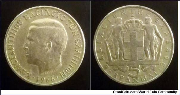 Greece 5 drachmai. 1966, Kremnica mint (III)