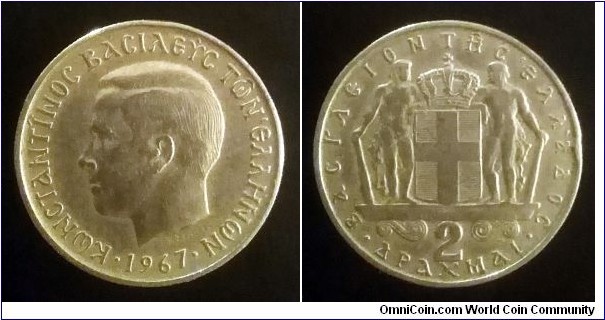 Greece 2 drachmai. 1967, Kremnica mint (II)