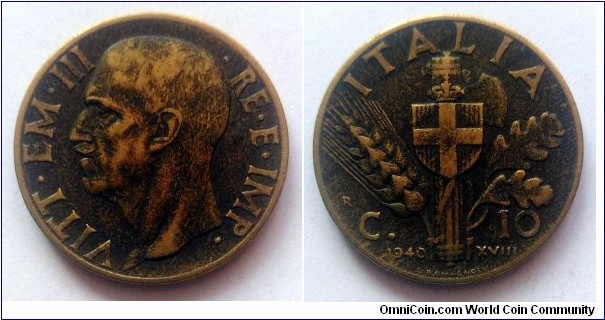 Italy 10 centesimi. 1940, Bronzital