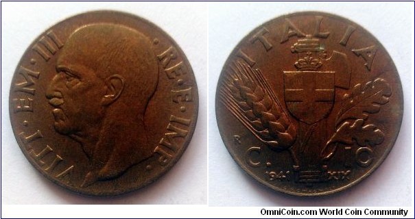 Italy 10 centesimi. 1941, Bronzital (VI)