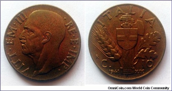 Italy 10 centesimi. 1941, Bronzital (VII)