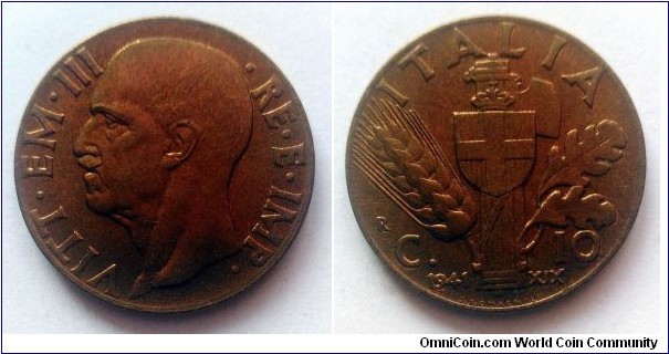 Italy 10 centesimi. 1941, Bronzital (VIII)