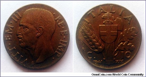 Italy 10 centesimi. 1941, Bronzital (IX)