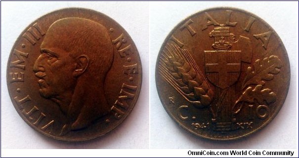 Italy 10 centesimi. 1941, Bronzital (XI)