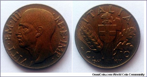 Italy 10 centesimi. 1941, Bronzital (XII)