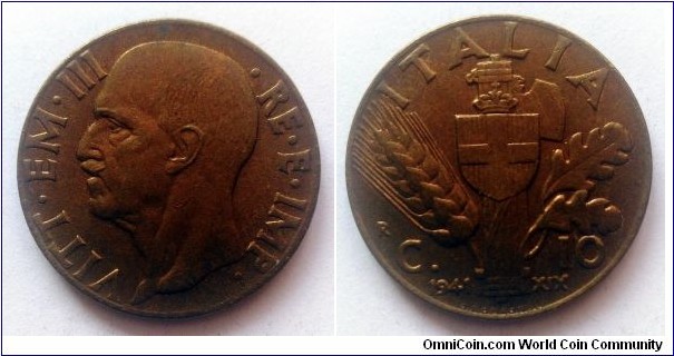 Italy 10 centesimi. 1941, Bronzital (XIII)