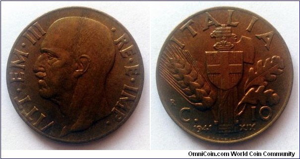 Italy 10 centesimi. 1941, Bronzital (XIV)