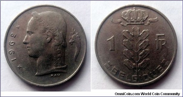 Belgium 1 franc. 1962, French text.