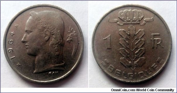 Belgium 1 franc. 1964, French text.