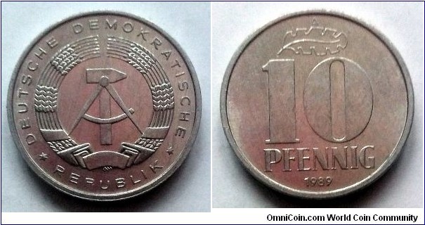 German Democratic Republic (East Germany) 10 pfennig.  1989