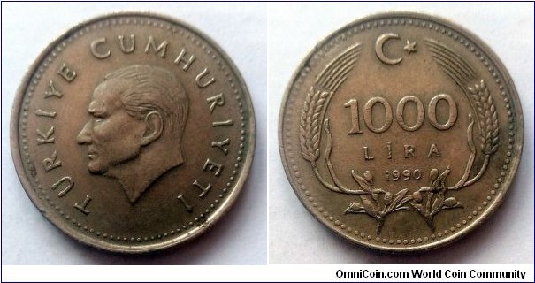 Turkey 1000 lira. 1990