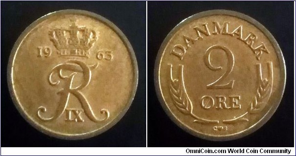 Denmark 2 ore. 1963, Bronze 