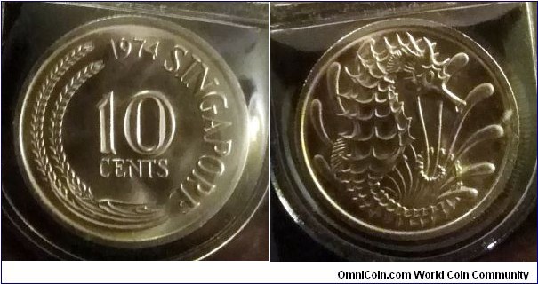 Singapore 10 cents  from 1974 uncirculated mint set.