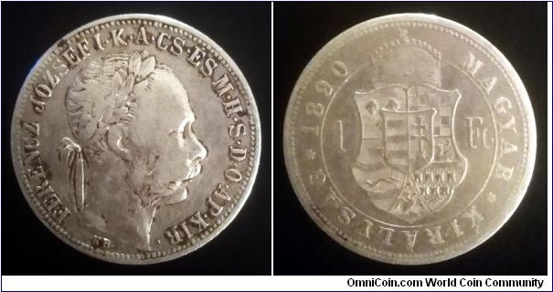 Hungary (Austro-Hungarian Monarchy) 1 forint. 1890, Ag 900. Weight; 12,34g. Diameter; 29mm.  KM#475.