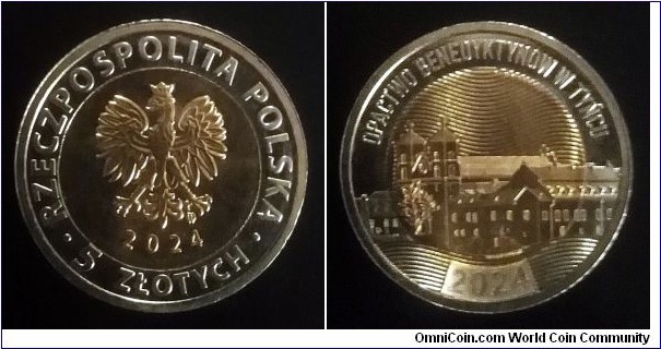 Poland 5 złotych. 2024, Discover Poland - The Benedictine Abbey in Tyniec. Second piece in my collection.