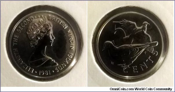 British Virgin Islands 5 cents. 1981, Franklin Mint. Special uncirculated variety. Mintage: 472 pcs.