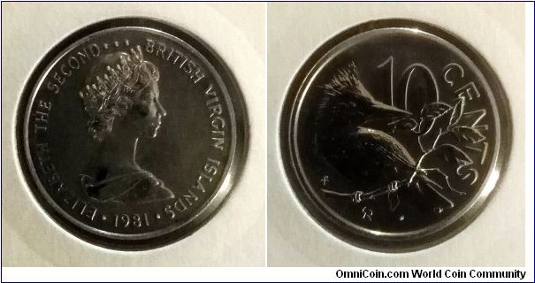 British Virgin Islands 10 cents. 1981, Franklin Mint. Special uncirculated variety. Mintage: 472 pcs.