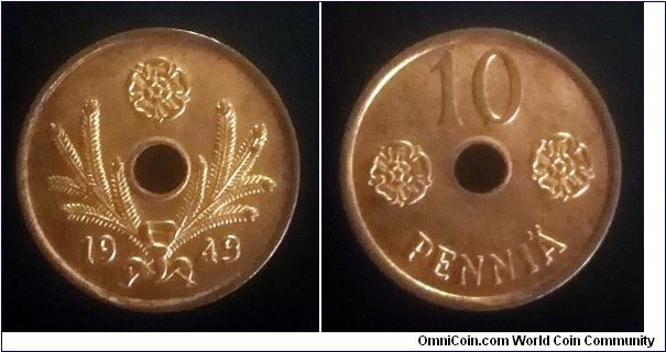 Finland 10 pennia. 1943