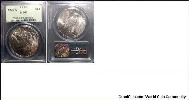 1923-s Silver peace dollar in a PCGS OGH MS62