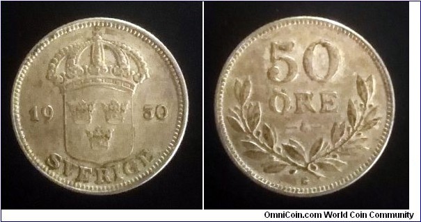 Sweden 50 ore. 1930, Ag 600.