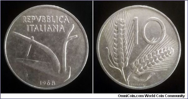 Italy 10 lire. 1968