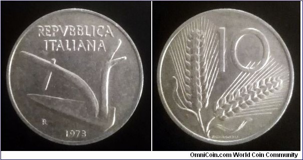 Italy 10 lire. 1973 (II)