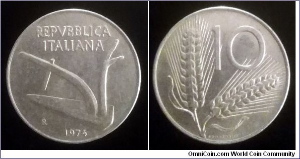 Italy 10 lire. 1974 (II)