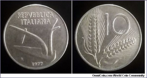 Italy 10 lire. 1977 (II)