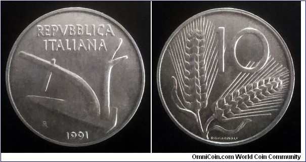 Italy 10 lire. 1991