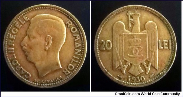 Romania 20 lei. 1930, Carol II. Paris Mint.