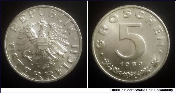 Austria 5 groschen. 1989, Zinc (II)