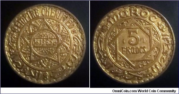 Morocco 5 francs. 1946, Paris Mint (II)