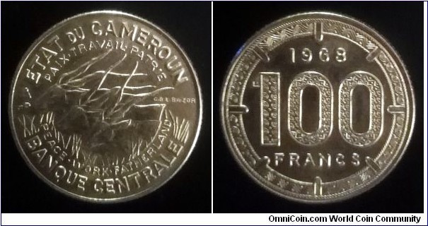 Cameroon 100 francs. 1968, Paris Mint (II)