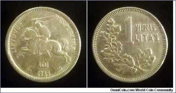 Lithuania 1 litas. 1925, Ag 500. Minted in 1936 (II)