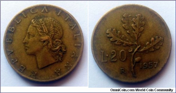 Italy 20 lire. 1957