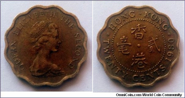 Hong Kong 20 cents. 1980