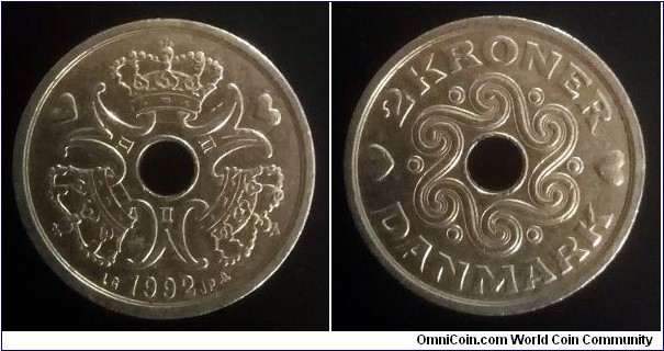 Denmark 2 kroner. 1992