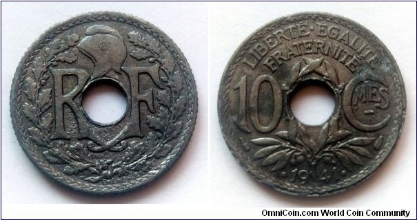 France 10 centimes. 1941, Zinc (III)