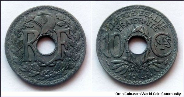 France 10 centimes. 1941, Zinc (IV)