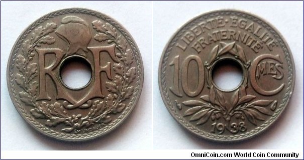 France 10 centimes. 1938 (II)