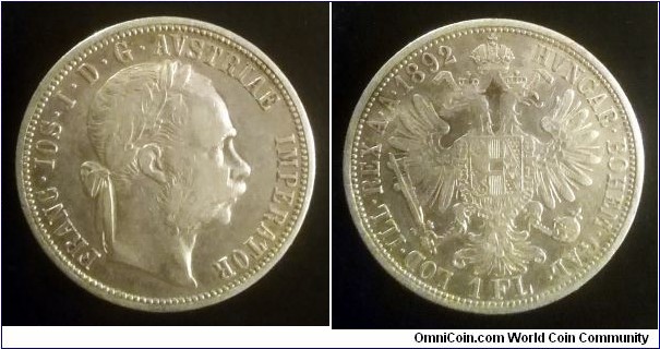 Austro-Hungarian Monarchy 1 florin. 1892, Austria. Ag 900. Weight; 12,34g. Diameter; 29,24mm.